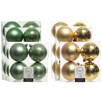 Kerstversiering kunststof kerstballen mix salie groen/goud 6-8-10 cm pakket van 44x stuks