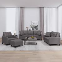 4-delige Loungeset met kussens kunstleer grijs