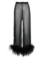 Oséree pantalon en soie bordé de plumes - Noir - thumbnail