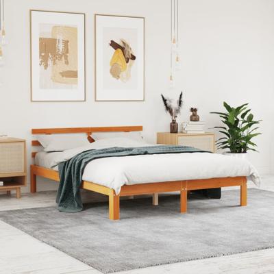 Bedframe zonder matras massief grenenhout wasbruin 140x200 cm