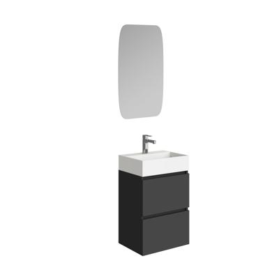 Wiesbaden Mini onderkast met 2 laden mat zwart en wastafel keramiek glans wit 45 cm inclusief spiegel