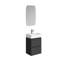 Wiesbaden Mini onderkast met 2 laden mat zwart en wastafel keramiek glans wit 45 cm inclusief spiegel Wiesbaden Mini onderkast met 2 laden mat zwart en wastafel keramiek glans wit 45 cm inclusief spiegel