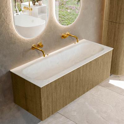 Badmeubel Mondiaz Kurve-Dlux | 120 cm cm | Meubelkleur Dusk | Wastafelkleur Opalo | Solid surface | Wasbak midden spoelbak | Zonder kraangat(en)