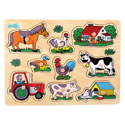 Small Foot houten noppenpuzzel boerderij, 9st.