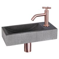 Differnz Ribble fonteinset bombai black - natuursteen - kraan kruis - 38 x 18 x 8 cm - rood koper