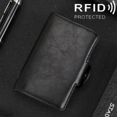 X-7 Antimagnetic RFID Multi-functional Aluminum Crazy Horse Texture Leather Card Bag Wallet(Black)