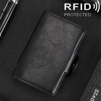X-7 Antimagnetic RFID Multi-functional Aluminum Crazy Horse Texture Leather Card Bag Wallet(Black)