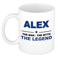 Alex cadeau mok - man myth legend - naam koffiemok / beker - wit en blauw - 300 ml