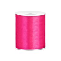 1x Satijnlint fuchsia roze rol 10 cm x 25 meter cadeaulint verpakkingsmateriaal - Cadeaulinten