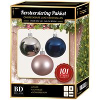 101 stuks Kerstballen mix zilver-roze-blauw voor 150 cm boom - thumbnail