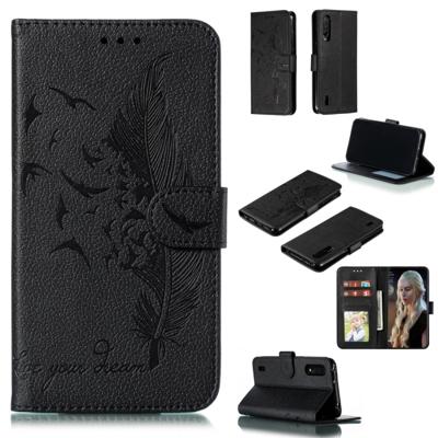 Feather patroon Litchi textuur horizontale Flip lederen draagtas met portemonnee & houder & kaartsleuven voor Xiaomi mi CC9 (zwart)