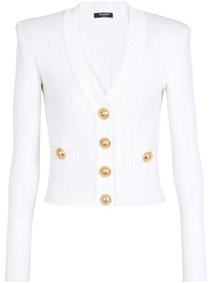Balmain cardigan en maille pointelle à col v - Blanc