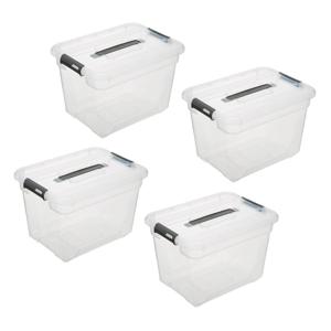 5Five opberg kist met deksel - 4x - Box - 18 liter - 39 x 29 x 27 cm - kunststof - transparant
