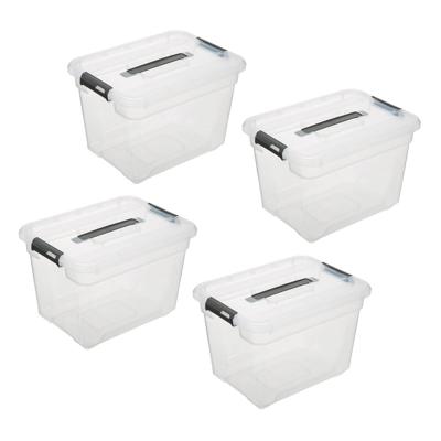 5Five opberg kist met deksel - 4x - Box - 18 liter - 39 x 29 x 27 cm - kunststof - transparant