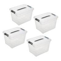 5Five opberg kist met deksel - 4x - Box - 18 liter - 39 x 29 x 27 cm - kunststof - transparant