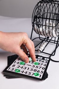 Bingo spel zwart/wit complete set 19 cm nummers 1-75 met molen en bingokaarten   -