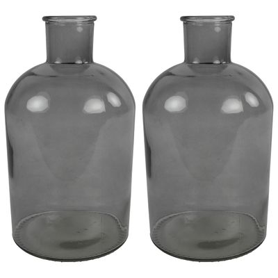 2x Stuks Countryfield Vaas - grijs glas - fles - D14 x H27 cm