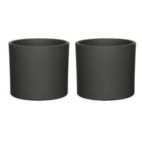 Mica Decorations Bloempot - 2x - grijs - keramiek - 17 x 14 cm - plantenpot