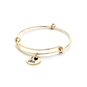 CO88 Collection Beloved 8CB 90237 Stalen Armband met Hangers - I Heart Mom - One-size - Goudkleurig