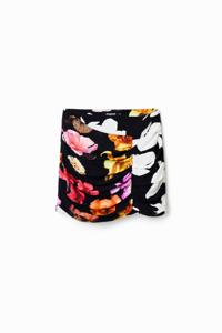 Gedrapeerde minirok met bloemen - BLACK - XL