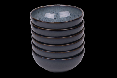 Set van 6 schaaltjes - 15,5 cm - Amadora - blauw met aqua look - Portugees stoneware