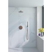 Fortifura Calvi inbouw Regendoucheset - rond - thermostatisch - wandarm - 25cm hoofddouche - staaf handdouche - gladde slang - Geborsteld koper PVD (Koper) SW799407/SW970041/SW970043/SW970045/SW970046/SW115