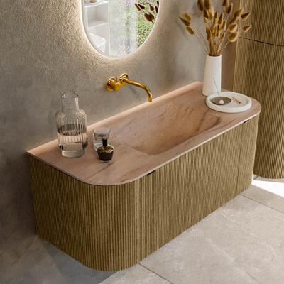 Badmeubel Mondiaz Kurve-Dlux | 110 cm | Meubelkleur Dusk | Wastafelkleur Saba | Solid surface | Wasbak midden spoelbak | Zonder kraangat(en)