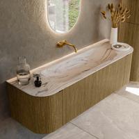 Badmeubel Mondiaz Kurve-Dlux | 150 cm | Meubelkleur Dusk | Wastafelkleur Nata | Solid surface | Wasbak midden spoelbak | Zonder kraangat(en)