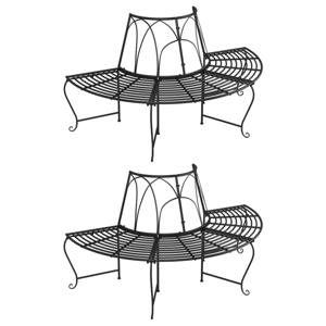 vidaXL Boombanken 2 st halfrond Ø159 cm staal zwart