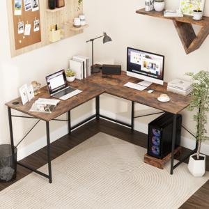 Bureau L-Vorm Omkeerbaar Hoekbureau met Laadstation Hoektafel met Kabelgaten en Afneembare CPU-/Monitorstandaard