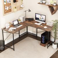 Bureau L-Vorm Omkeerbaar Hoekbureau met Laadstation Hoektafel met Kabelgaten en Afneembare CPU-/Monitorstandaard