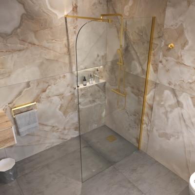 Sanivo Inloopdouche Ronde Hoek Glas 8mm Nano Coating Geborsteld Goud Profiel met Stang (Alle Maten)