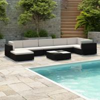 8-delige Loungeset met kussens poly rattan zwart