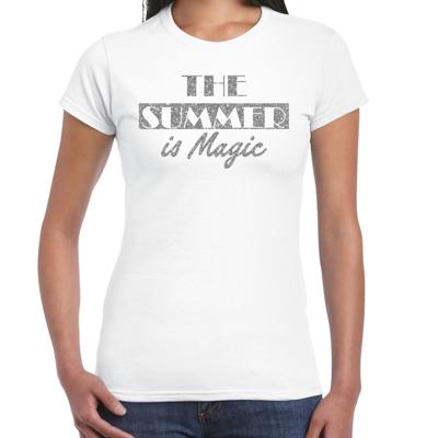 Toppers verkleed T-shirt dames - The summer is Magic - wit - glitter zilver - feestkleding