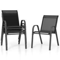 Set van 4 Tuinstoelen voor Buiten met Metalen Frame Stapelbare Eetkamerstoel van Ademende Stof Fauteuil voor Balkon Zwembad