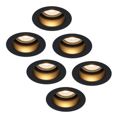 HOFTRONIC™ 6x Mari LED inbouwspot verzonken - 5 Watt - Warm wit 2700K - Verwisselbare GU10 - Dimbaar - voor binnen en buiten - Zwart