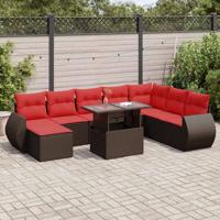 11-delige Loungeset met kussens poly rattan acacia bruin