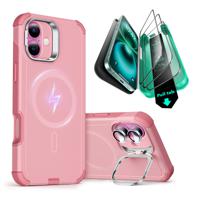 iPhone 16 Cyber Tough Case with Stash Stand Protection Bundle Pink