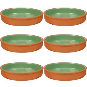 6x stuks tapas/hapjes serveren/oven schaal terracotta/groen 23 x 4 cm - Snack en tapasschalen