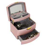 Home Deco Factory Sieradendoos - 3 lagen - kunststof - roze - 18 x 15 cm