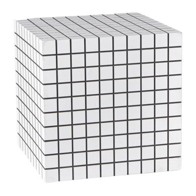 Bijzettafel kubus checks - wit - 30x30x30 cm