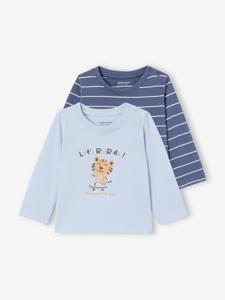 Set van 2 babyshirts met lange mouwen hemelsblauw