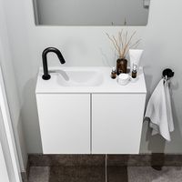 Zaro Polly toiletmeubel 60cm mat wit met witte wastafel met kraangat links - thumbnail