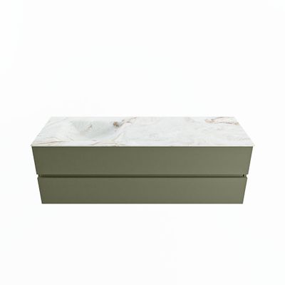 MONDIAZ VICA-DLUX 150cm badmeubel onderkast Army 2 lades. Inbouw wastafel CLOUD links zonder kraangat, kleur Frappe.