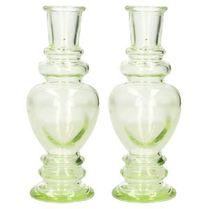 Bloemenvaas Venice - 2x - kleine stelen/boeketten - gekleurd glas - helder lichtgroen - D5,7 x H15 c