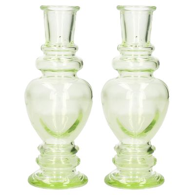 Bloemenvaas Venice - 2x - kleine stelen/boeketten - gekleurd glas - helder lichtgroen - D5,7 x H15 c