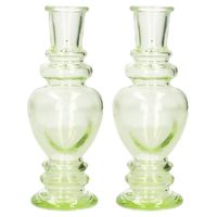 Bloemenvaas Venice - 2x - kleine stelen/boeketten - gekleurd glas - helder lichtgroen - D5,7 x H15 c