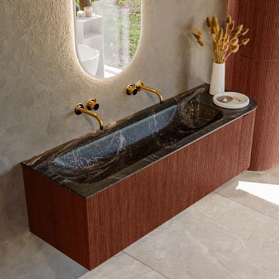 Badmeubel Mondiaz Kurve-Dlux | 145 cm cm | Meubelkleur Ruby | Wastafelkleur Lava | Solid surface | Wasbak links zijde spoelbak | Zonder kraangat(en)
