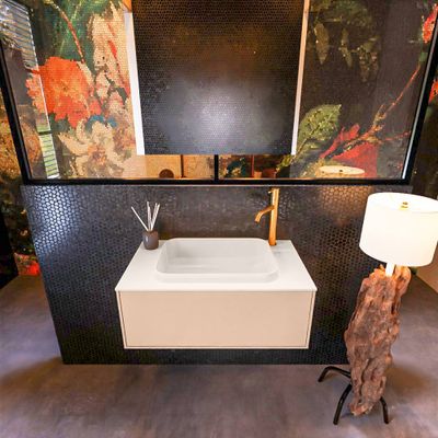 Badkamermeubelset Mondiaz Erin 80 cm met 1 Lade met RIDGE Wastafel Midden Linen met 1 kraangat Greeploos Mat Rosee