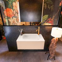 Badkamermeubelset Mondiaz Erin 80 cm met 1 Lade met RIDGE Wastafel Midden Linen met 1 kraangat Greeploos Mat Rosee